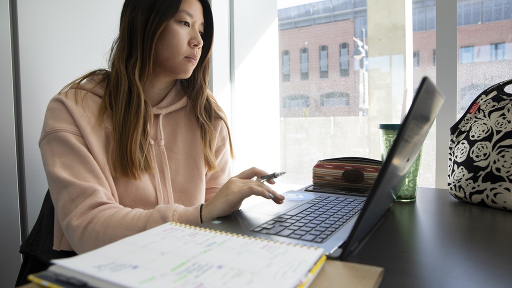 Student studying on a laptop