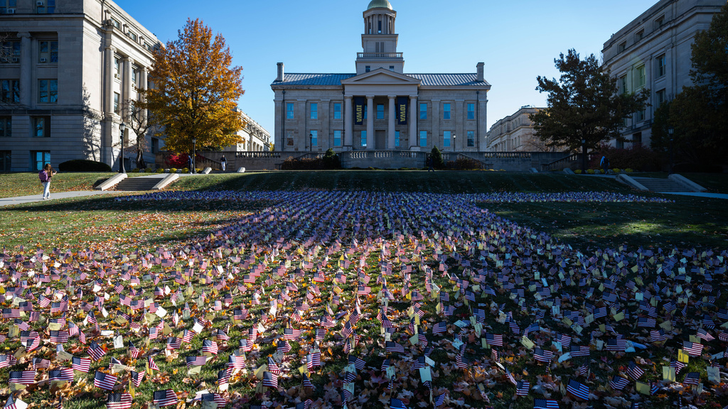 Veterans flag display on the Pentacrest